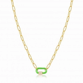 Neon Green Enamel Carabiner Gold Necklace N040-01G-NG