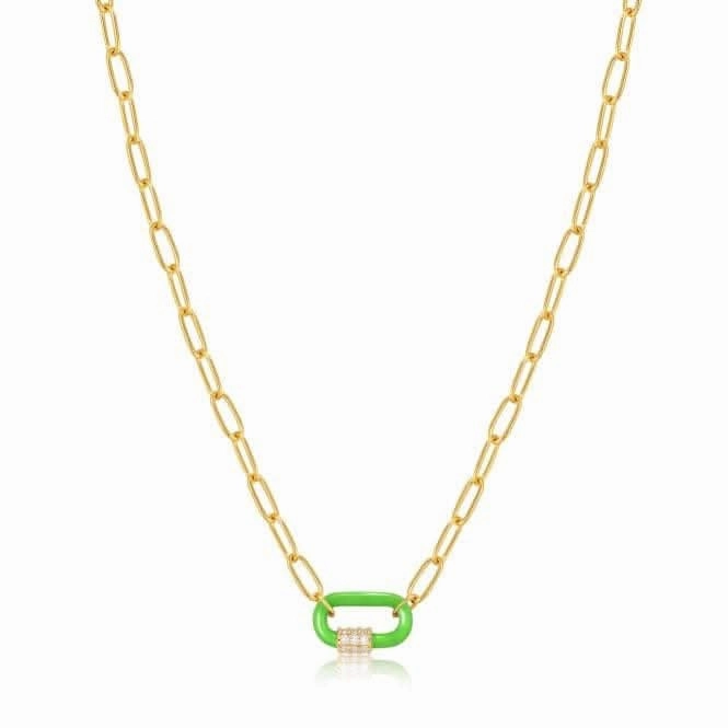 Neon Green Enamel Carabiner Gold Necklace N040-01G-NG