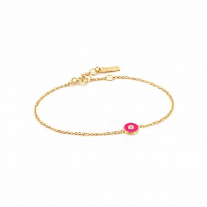 Neon Pink Enamel Disc Gold Bracelet B040-02G-NP