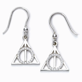Official Harry Potter Sterling Silver Crystal Deathly Hallows Drop Earrings