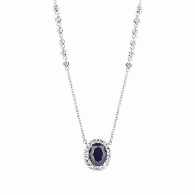 Oval Blue Sapphire Zirconia Detailed Chain Necklace N4495