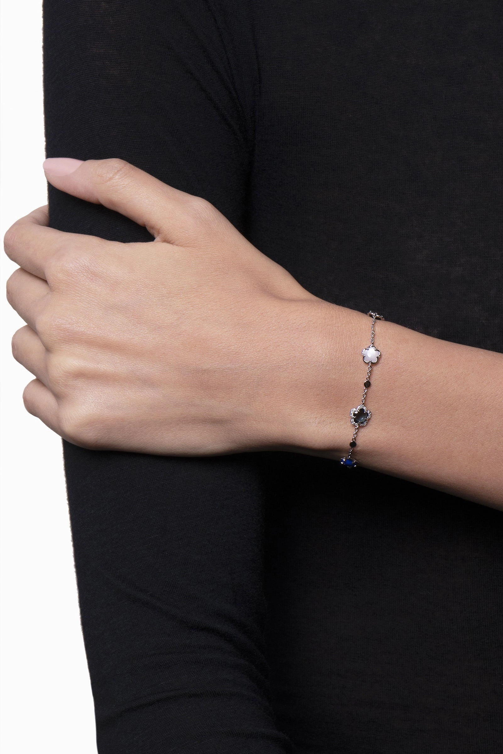 Pasquale Bruni Figlia Dei Fiori 18ct White Gold Multicoloured Gemstone Diamond Flower Bracelet D