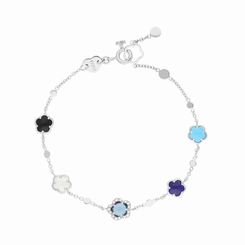 Pasquale Bruni Figlia Dei Fiori 18ct White Gold Multicoloured Gemstone Diamond Flower Bracelet D