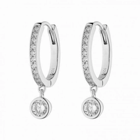 Pave Assembled Hoop Bezel Drop Earrings E6059