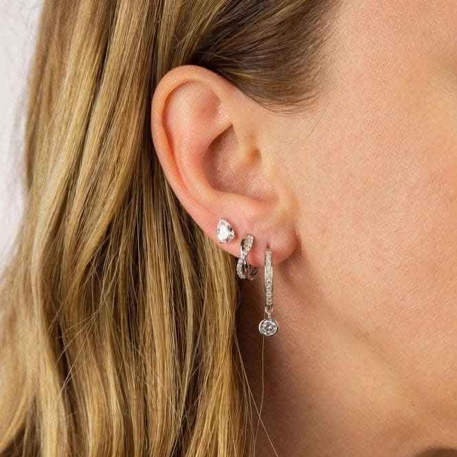 Pave Assembled Hoop Bezel Drop Earrings E6059
