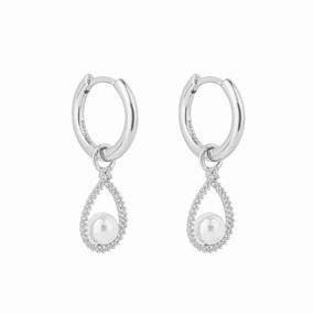 Pave Set Zirconia Teardrop Assembled Shell Pearl Hoop Earrings E6194