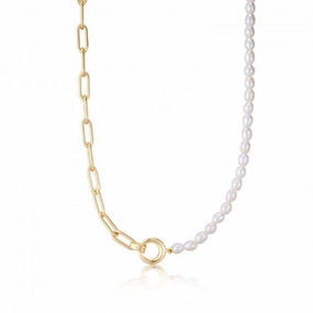 Pearl Chunky Link Chain Necklace N043-01G