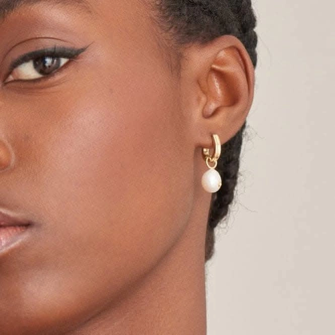 Pearl Drop Sparkle Huggie Hoop EarringsE043-04G