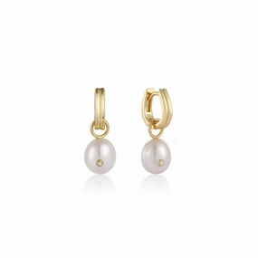 Pearl Drop Sparkle Huggie Hoop EarringsE043-04G