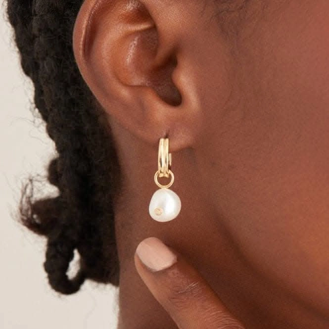 Pearl Drop Sparkle Huggie Hoop EarringsE043-04G