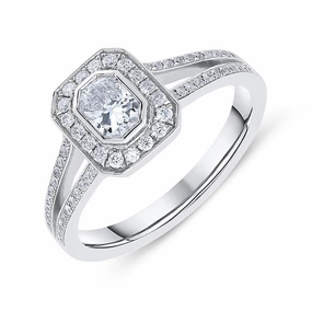 Phoenix Cut 18ct White Gold 0.60ct Diamond Halo Ring D