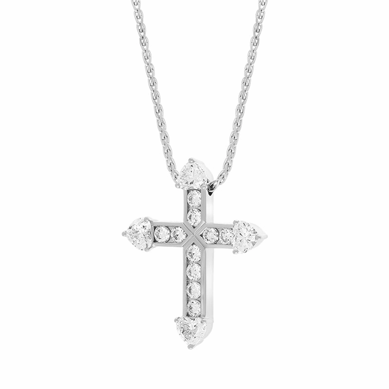 Picchiotti 18ct White Gold 1.80ct Diamond Round Brilliant and Heart Cut Cross Necklace D