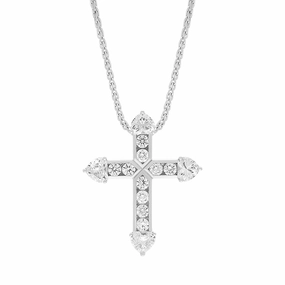 Picchiotti 18ct White Gold 1.80ct Diamond Round Brilliant and Heart Cut Cross Necklace D