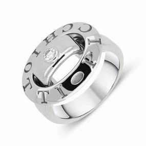 Picchiotti 18ct White Gold Diamond Oval Engraved Ring