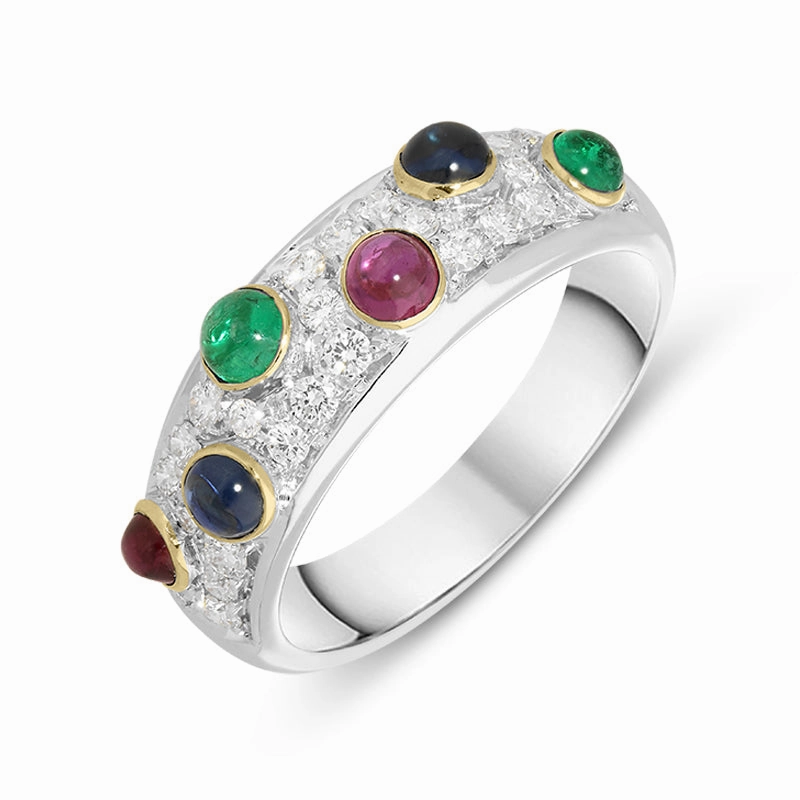 Picchiotti 18ct White Gold Diamond Sapphire Emerald Ruby Ring