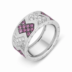 Picchiotti 18ct White Gold Pink Sapphire Diamond Zig Zag Ring