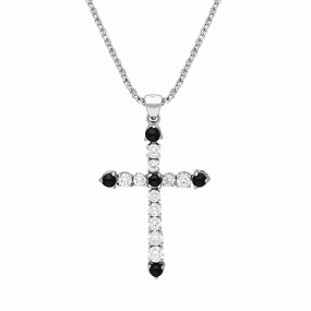 Picchiotti 18ct White Gold Whitby Jet 0.82ct Diamond Cross Necklace