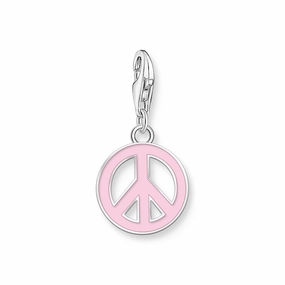Pink Peace Sign Charm Pendant Silver