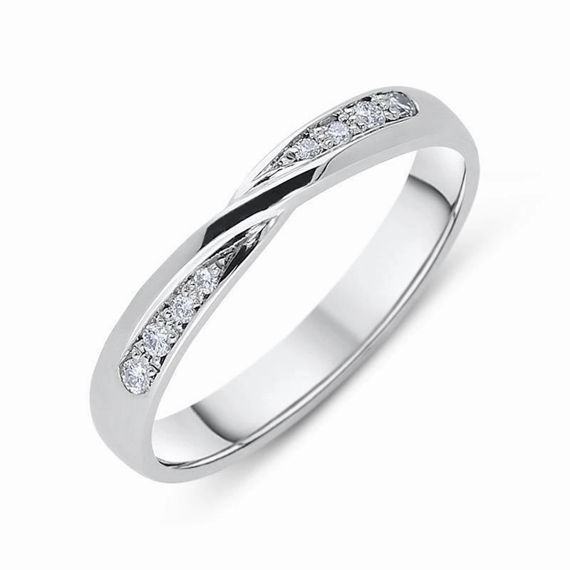 Platinum 0.08ct Diamond Brilliant Cut Crossover Wedding Ring