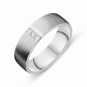 Platinum 0.09ct Diamond Princess Cut Satin Wedding Ring