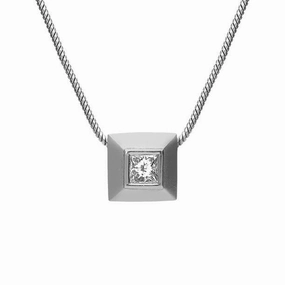 Platinum 0.10ct Diamond Princess Cut Solitaire Necklace D