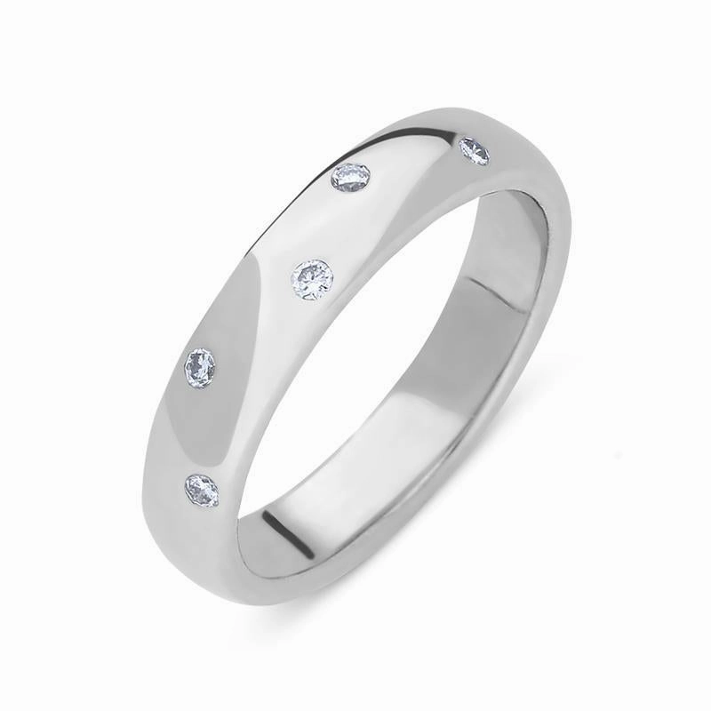 Platinum 0.11ct Diamond Five Stone Court Shaped Wedding Ring
