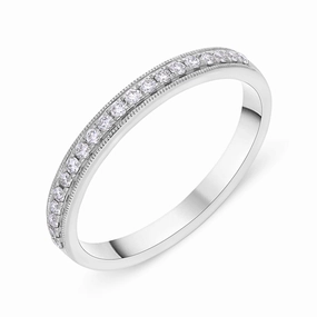 Platinum 0.13ct Diamond Millgrain Edge Half Eternity Ring