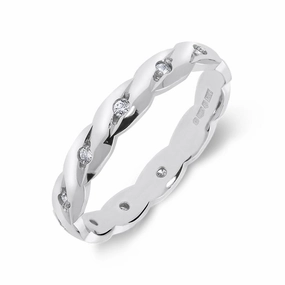 Platinum 0.13ct Diamond Set Twisted Band Ring