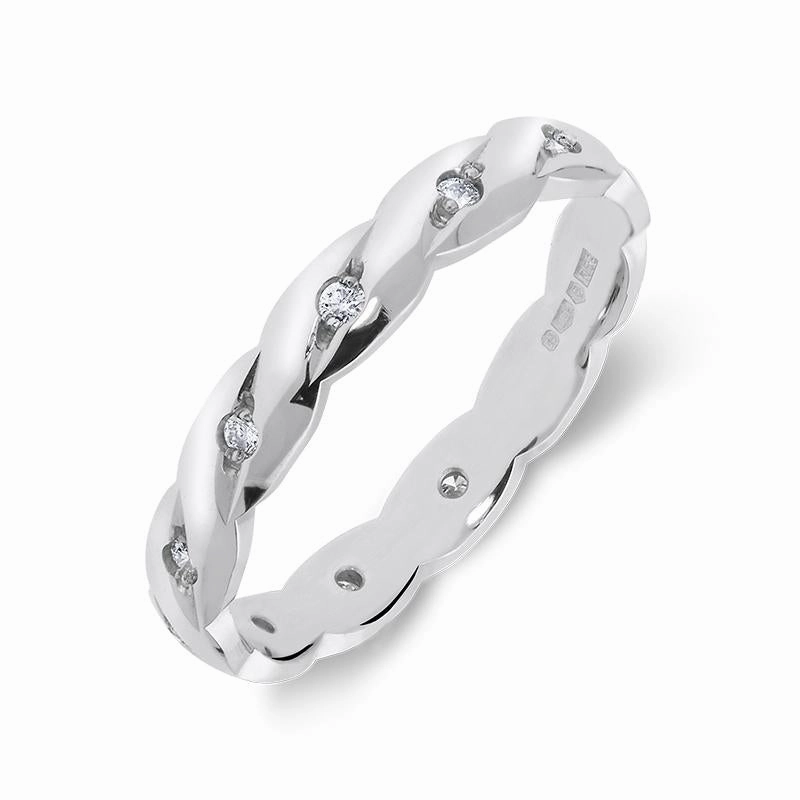 Platinum 0.13ct Diamond Set Twisted Band Ring
