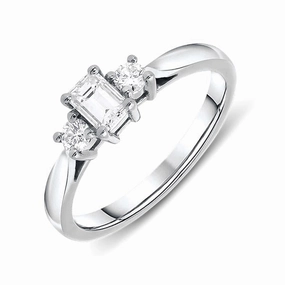 Platinum 0.31ct Diamond Emerald Cut Trilogy Ring