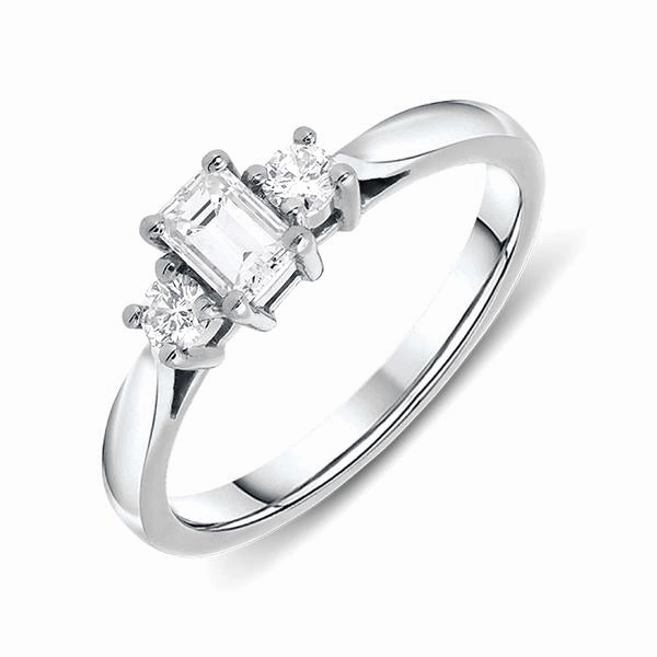 Platinum 0.31ct Diamond Emerald Cut Trilogy Ring