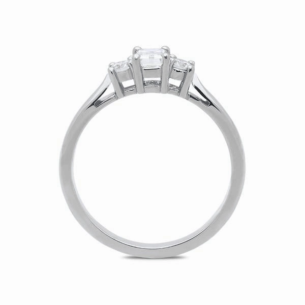 Platinum 0.31ct Diamond Emerald Cut Trilogy Ring