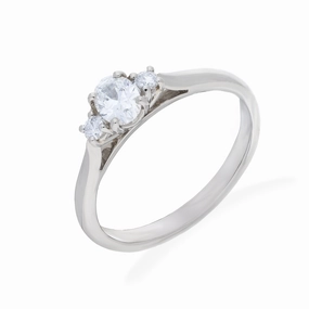 Platinum 0.34 &  0.08ct Diamond GIA Certified GVS2 Three Stone Oval Claw Set Ring