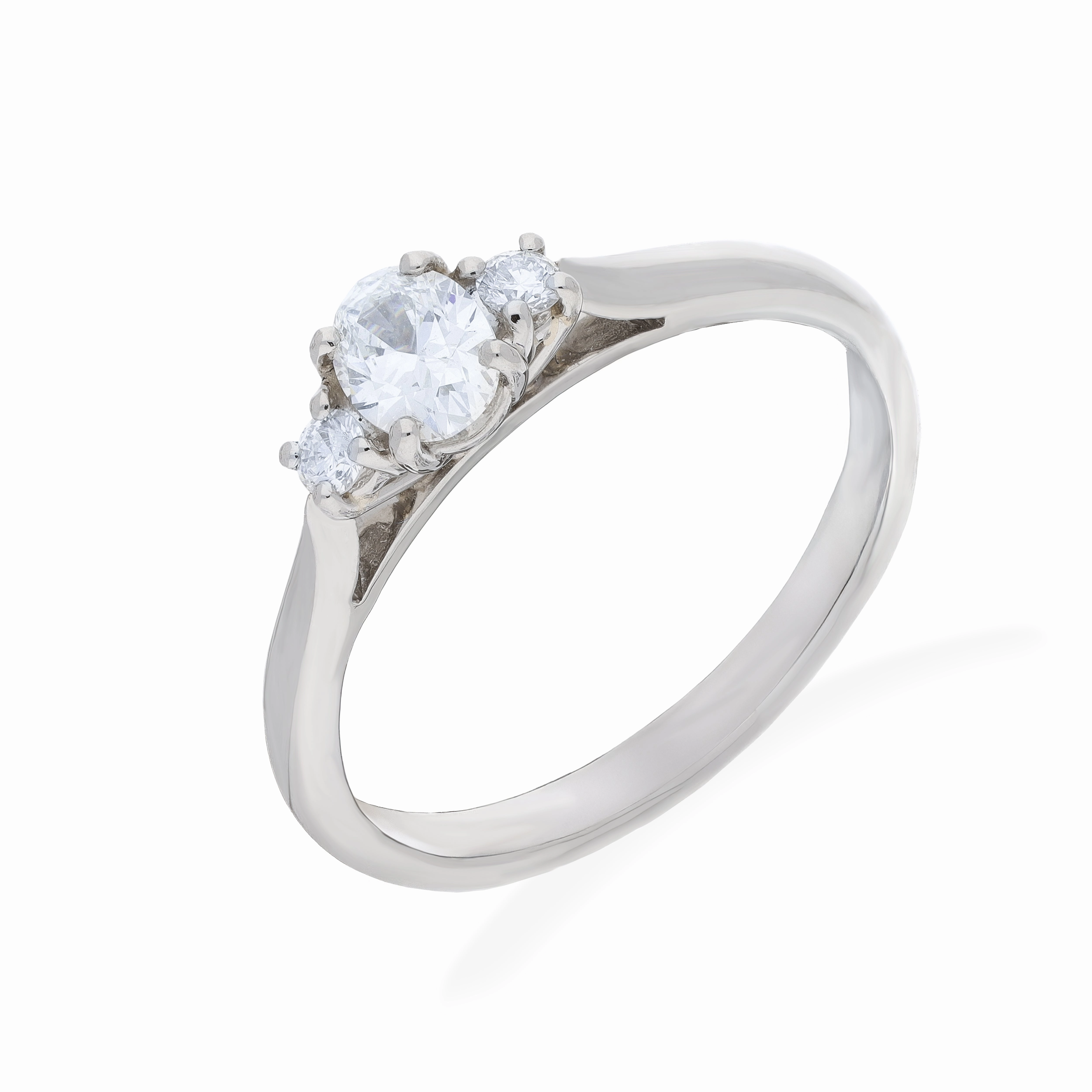 Platinum 0.34 &  0.08ct Diamond GIA Certified GVS2 Three Stone Oval Claw Set Ring
