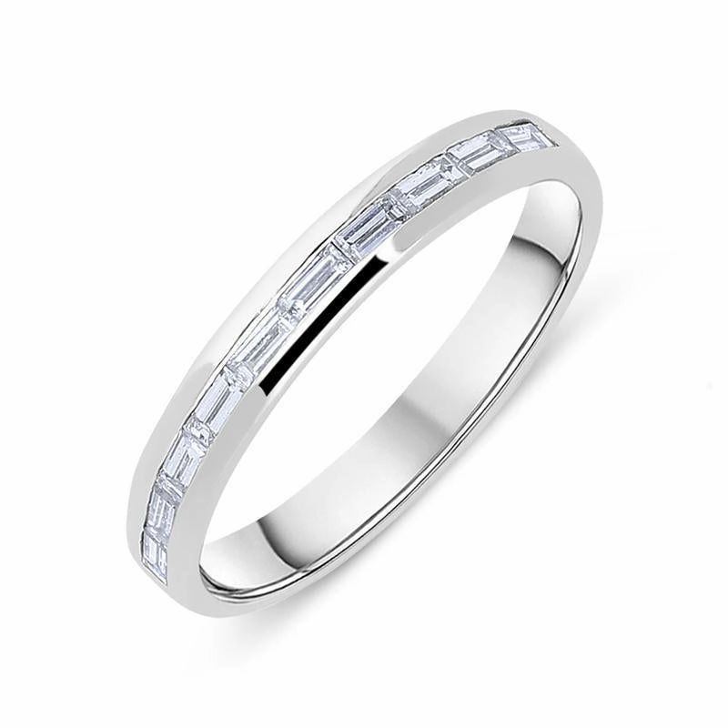Platinum 0.37ct Diamond Baguette Cut 3mm Wedding Half Eternity Ring D