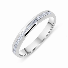 Platinum 0.37ct Diamond Baguette Cut 3mm Wedding Half Eternity Ring D