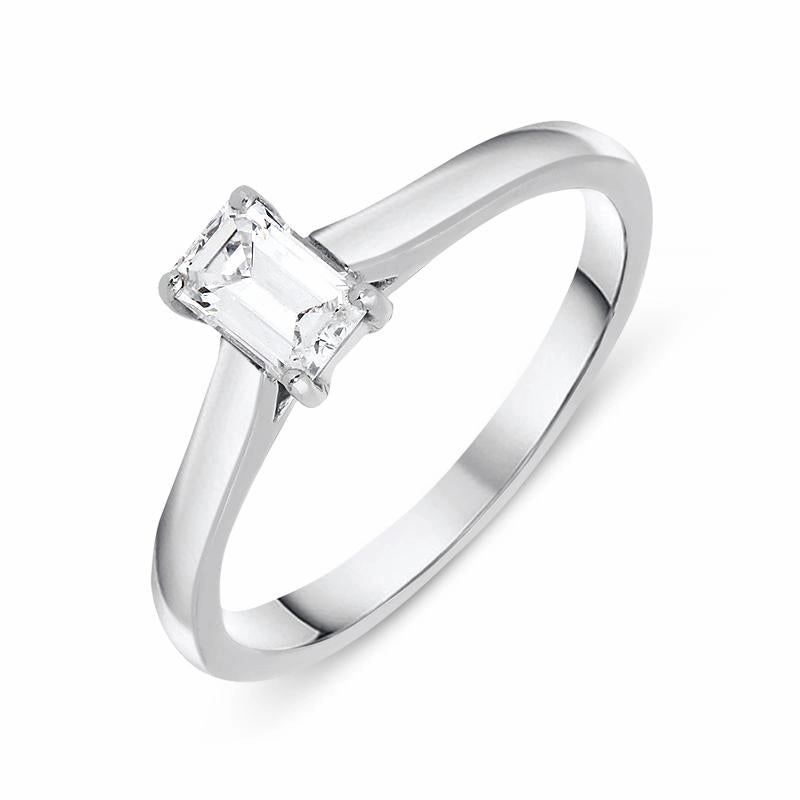 Platinum 0.40ct Diamond Emerald Cut Solitaire Ring D