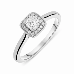 Platinum 0.44ct Diamond Framed Cushion Halo Ring