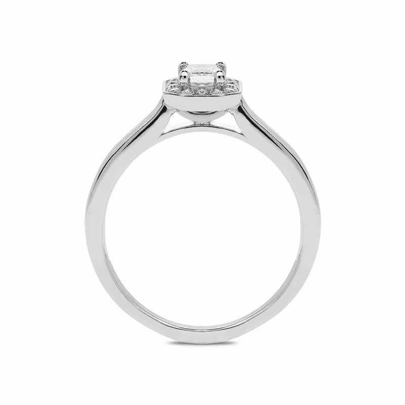 Platinum 0.46ct Diamond Emerald Cut Halo Ring