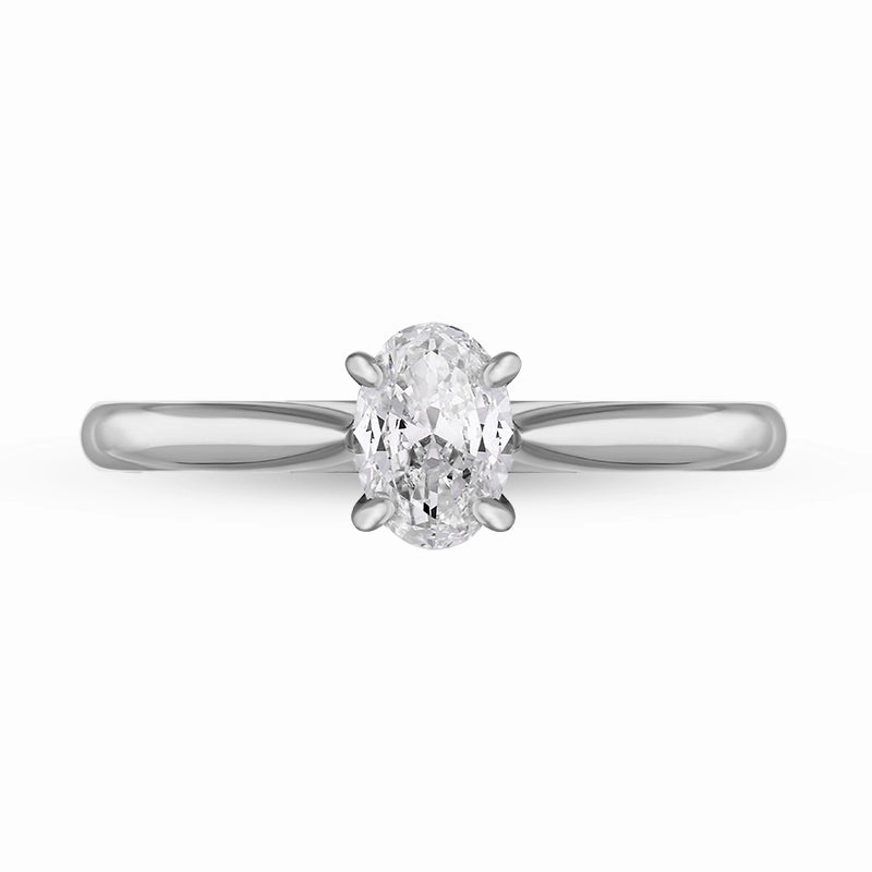 Platinum 0.46ct Diamond Oval Cut Four Claw Solitaire Ring