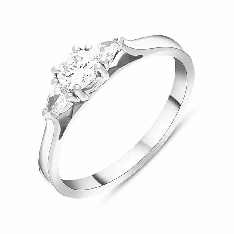 Platinum 0.57ct Diamond Round Brilliant and Pear Cut Three Stone Ring