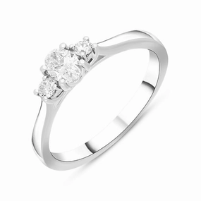 Platinum 0.58ct Diamond Oval and Round Brilliant Cut Three Stone Ring