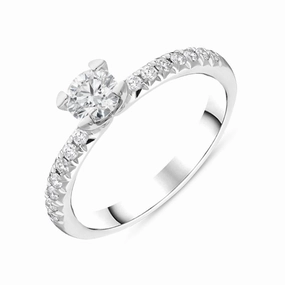 Platinum 0.58ct Diamond Pave Shoulder Solitaire Ring