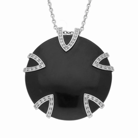 Platinum 0.59ct Diamond and Whitby Jet Five V Disc Large Necklace