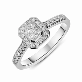 Platinum 0.59ct Diamond Emerald Cut Cluster Ring