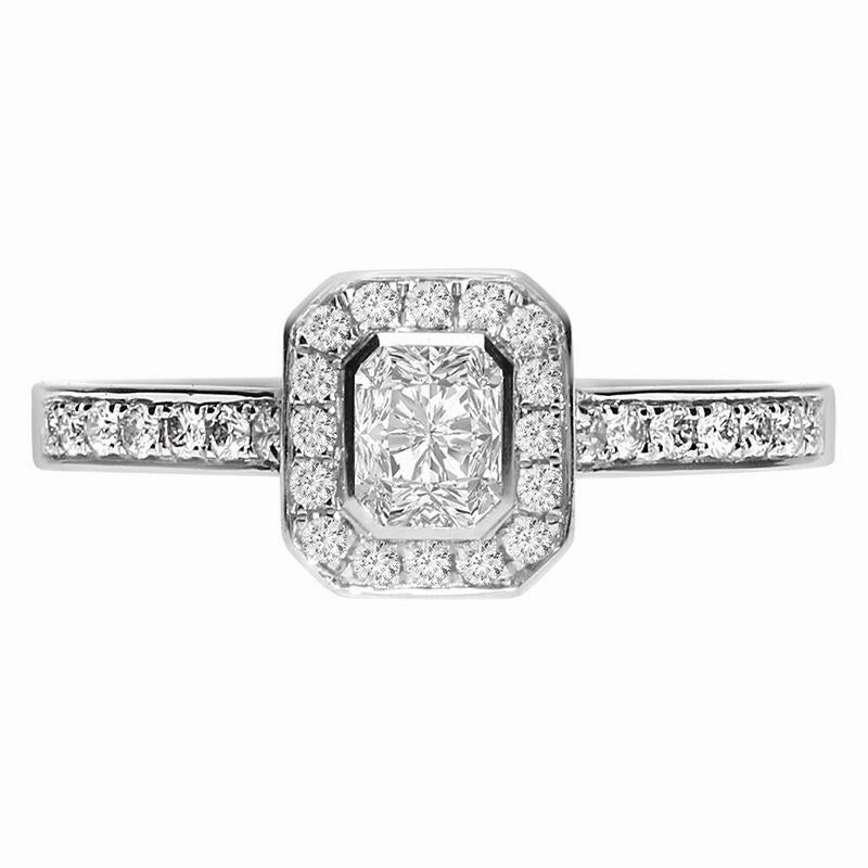 Platinum 0.59ct Diamond Emerald Cut Cluster Ring