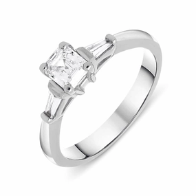 Platinum 0.60ct Emerald Cut Diamond Three Stone Ring