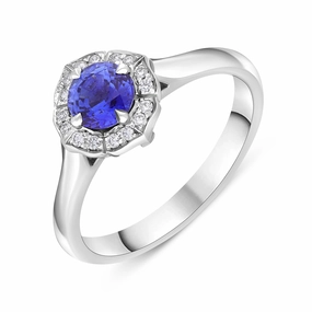Platinum 0.61ct Sapphire 0.07ct Diamond Tudor Rose Cluster Ring