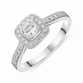 Platinum 0.63ct Diamond Cushion Set Ring