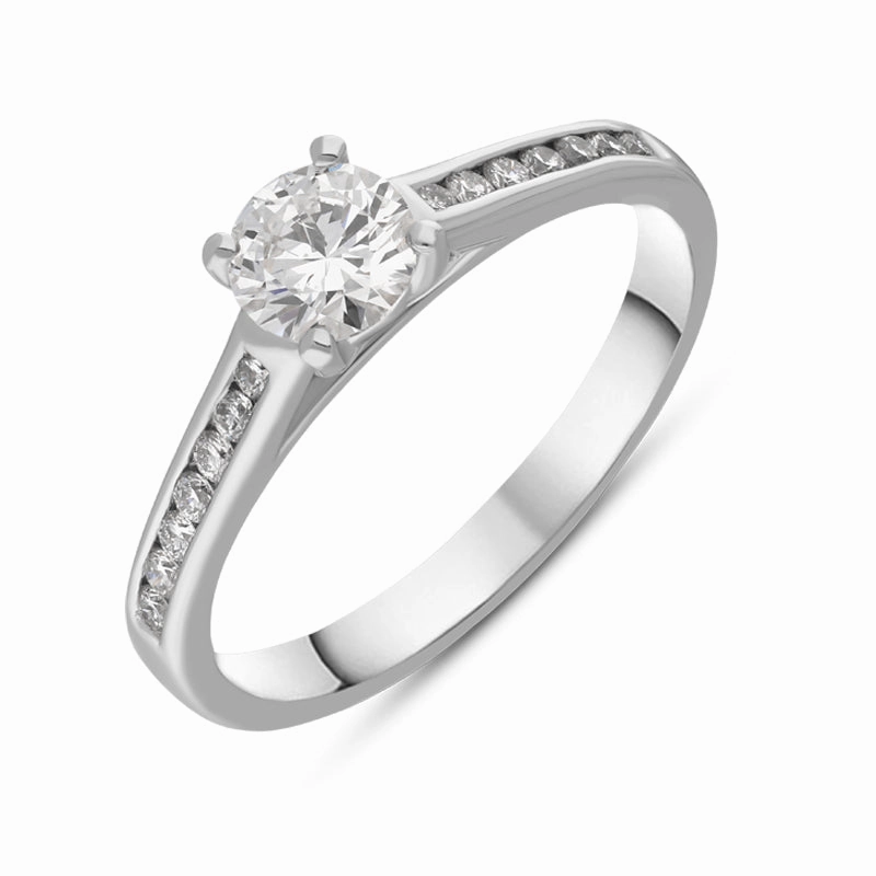 Platinum 0.66ct Diamond Brilliant Cut Solitaire Shoulder Set Ring